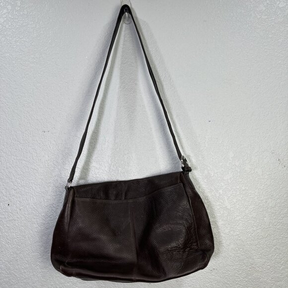 Eddie Bauer Brown Pebbled Leather Messenger Bag Travel Crossbody Suede Lined - Picture 4 of 9